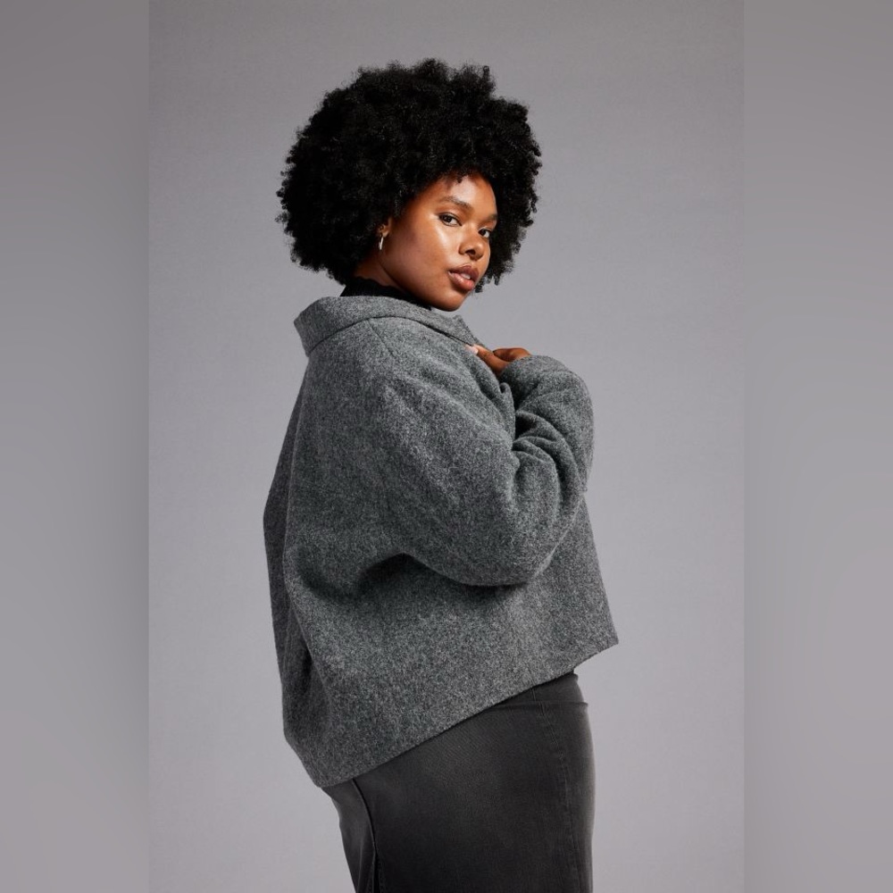 H&M Wool Blend Cropped Jacket Dark Gray Size Small